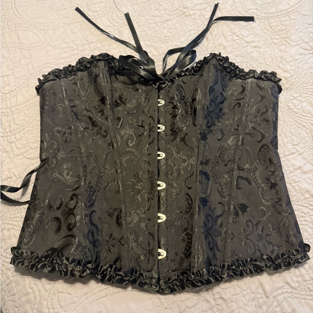 Vintage| XL |Black Jacquard |Corset |Bustier Top |Lace Up |Boned |Sexy|Goth - Picture 6 of 16